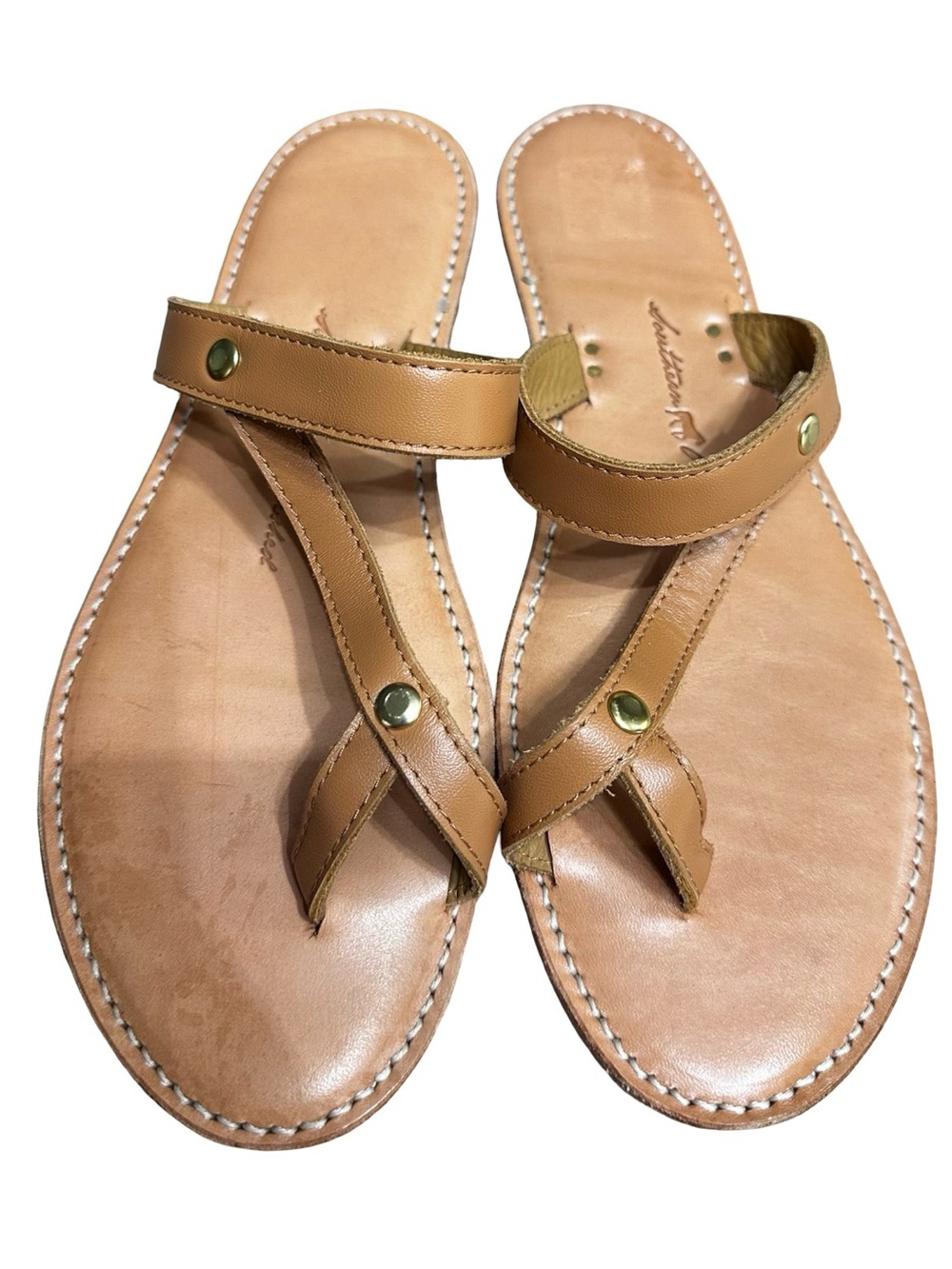 Southern Polished Tan Leather Sandal Size 9 USA Made Slip On Comfort Beach Boho